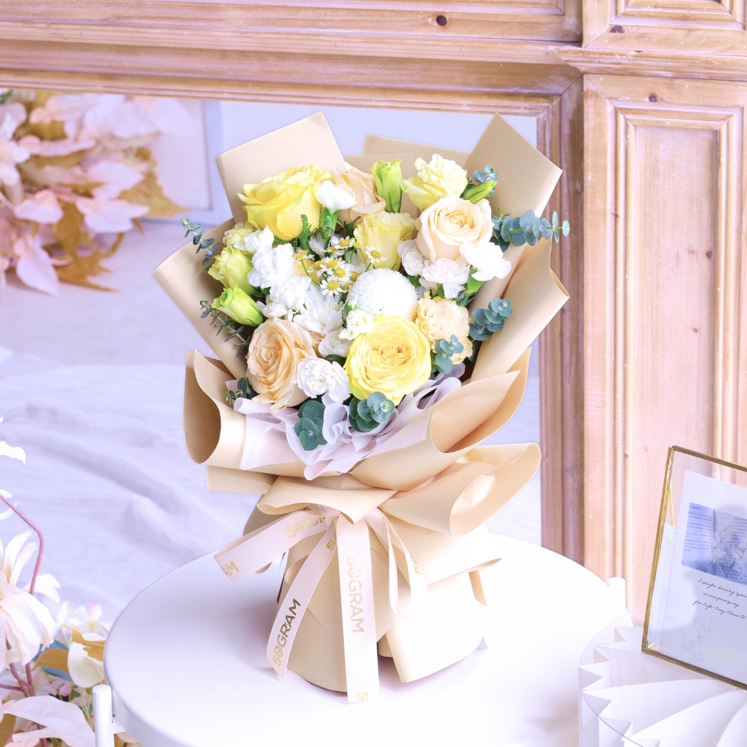 Yellow serenade yellow rose hand bouquet - image 7