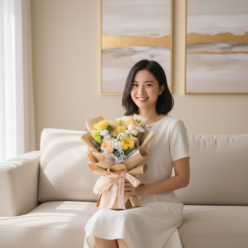 Yellow serenade yellow rose hand bouquet - image 4