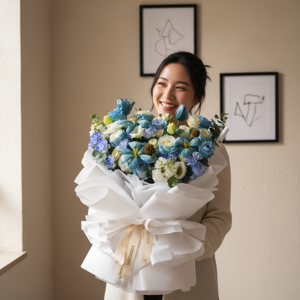 Ethereal blue posy blue roses hand bouquet - image 2