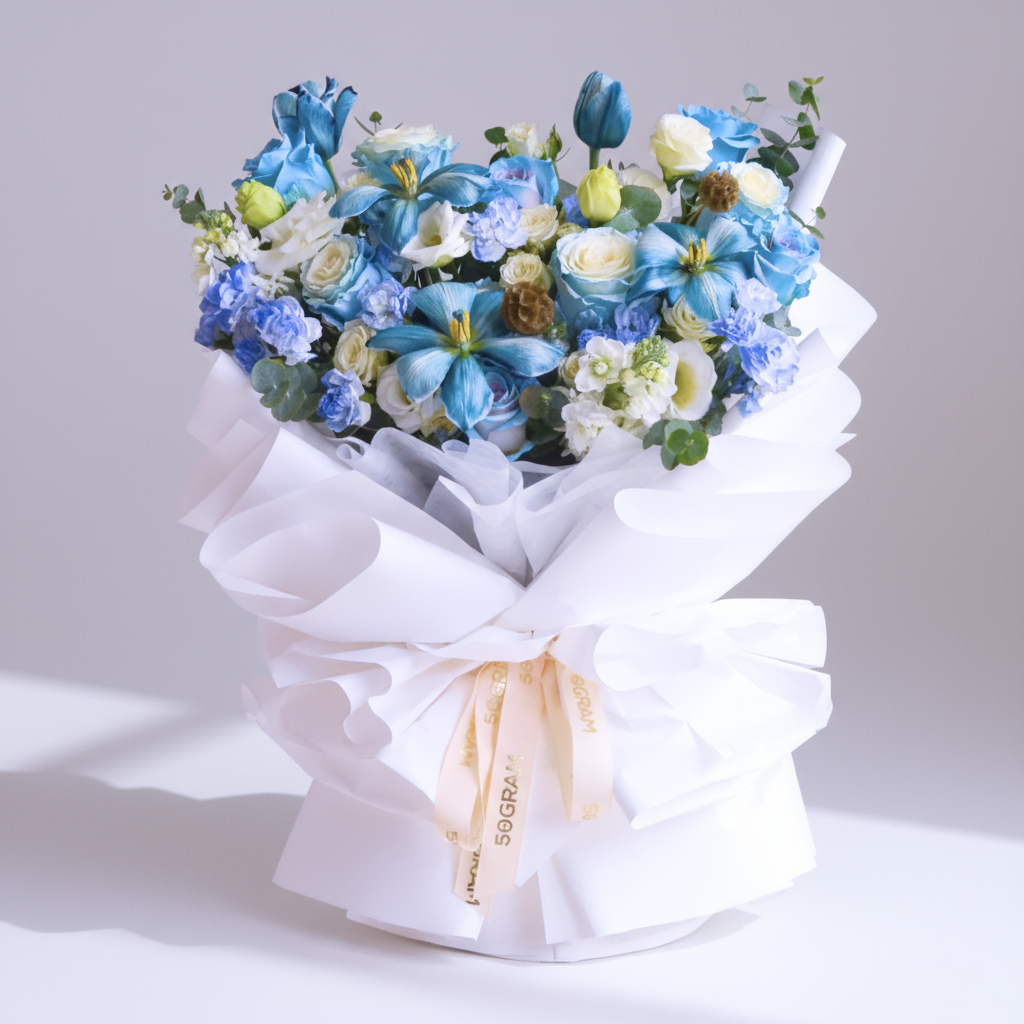 Ethereal blue posy blue roses hand bouquet