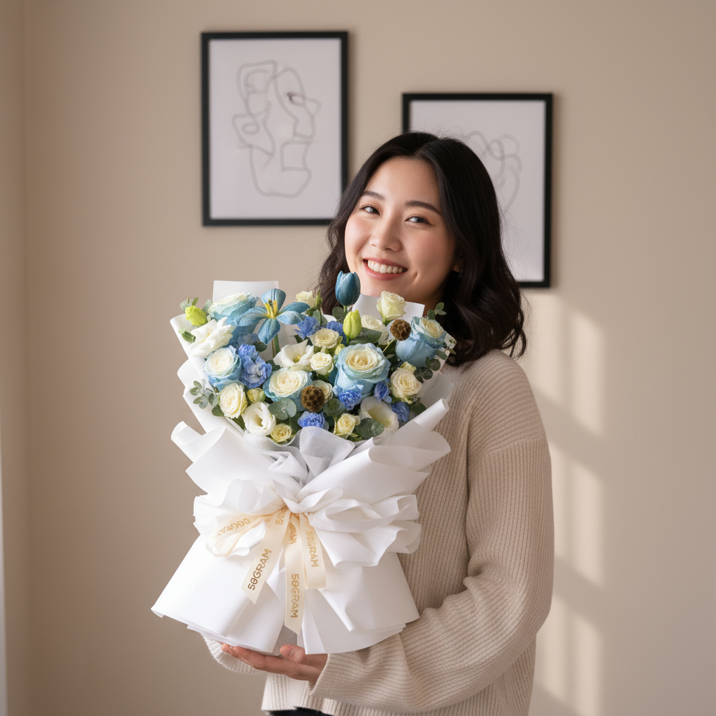 Ethereal blue posy blue roses hand bouquet - image 3