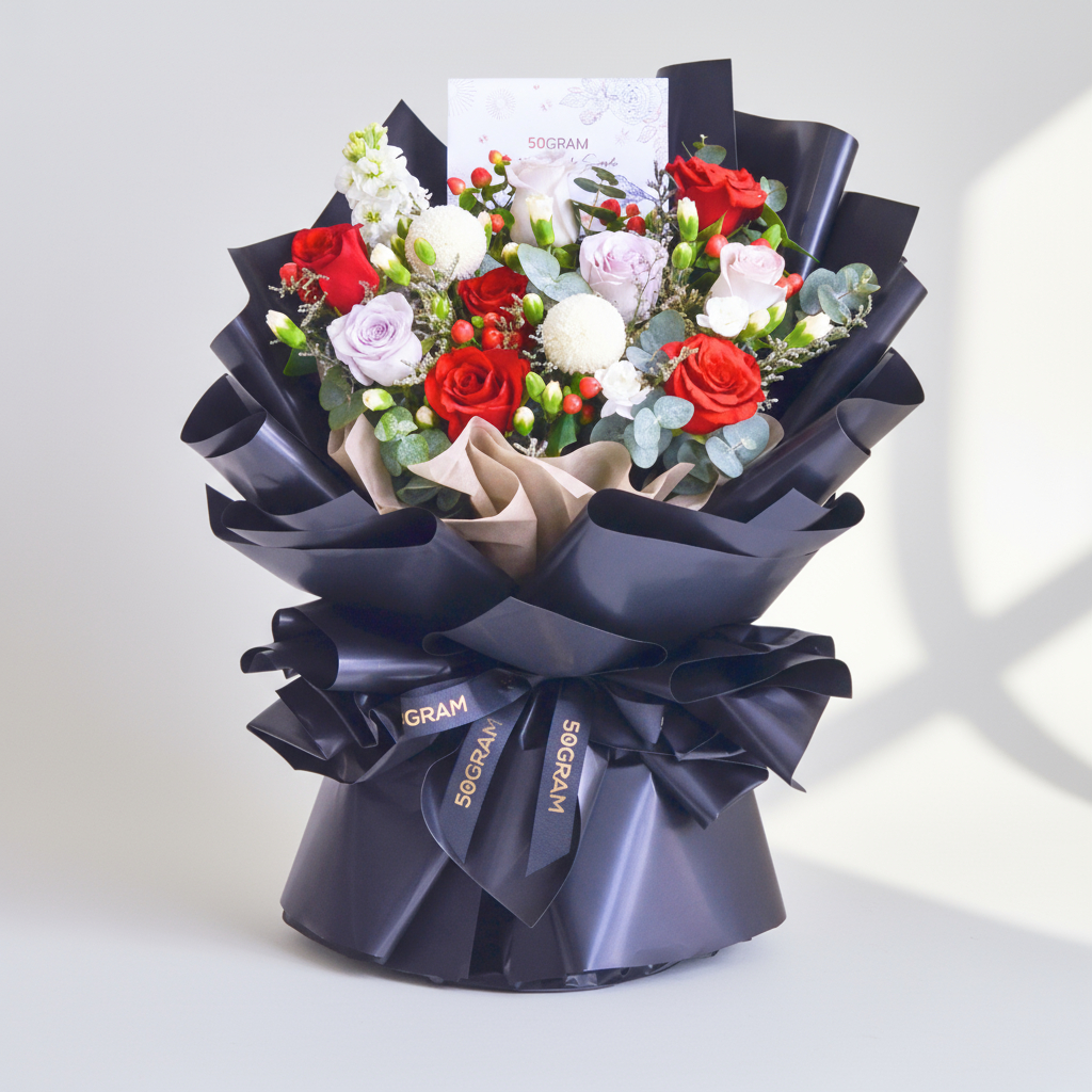 Moonlit love red roses hand bouquet