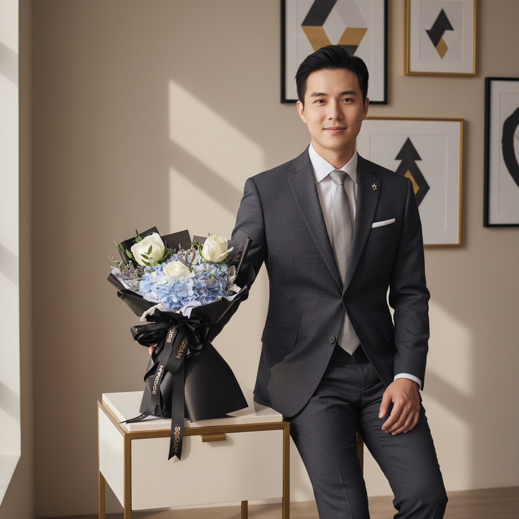 Aozora blue hydrangea hand bouquet - image 5