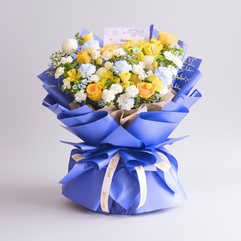 Blue Mirage Yellow Roses Hand Bouquet