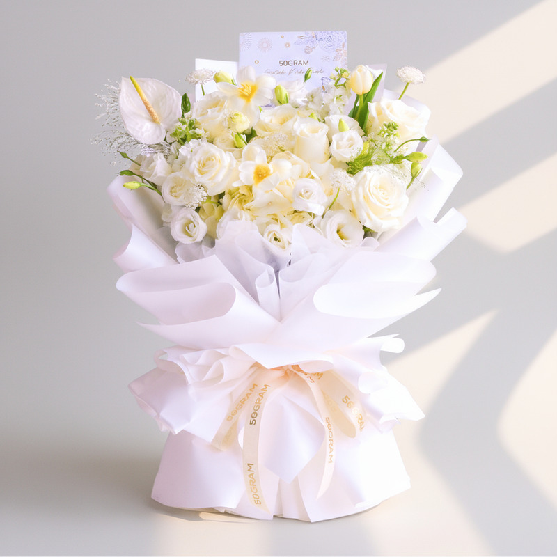 Snowy Bliss White Roses Hand Bouquet