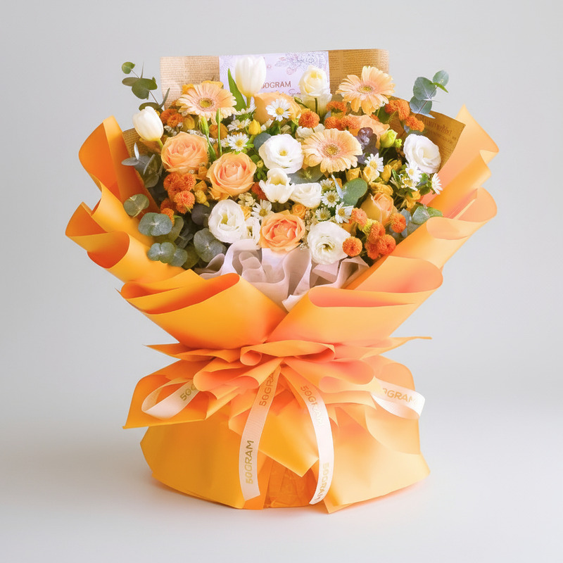 Sunset Symphony Champagne Roses Hand Bouquet