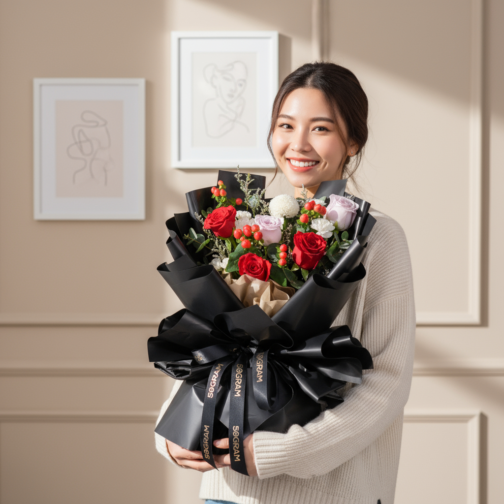 Moonlit love red roses hand bouquet - image 3