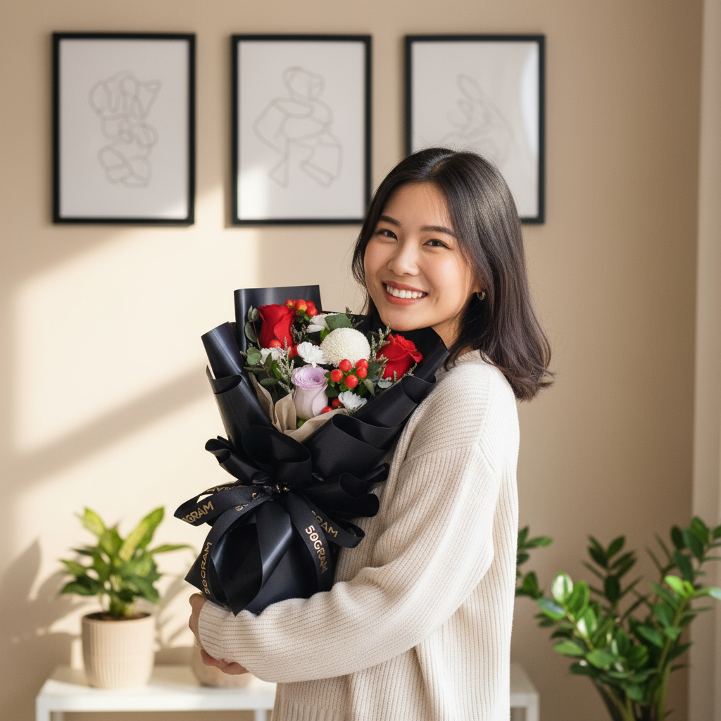 Moonlit love red roses hand bouquet - image 4