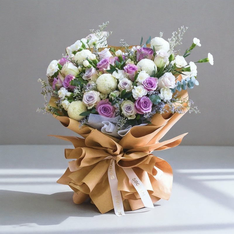 Mauve Elegance Purple Roses Hand Bouquet