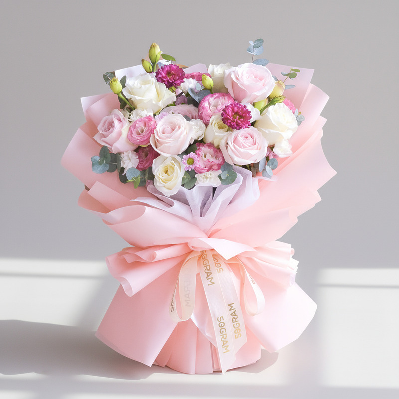 Rosy Embrace Pink Rose Hand Bouquet