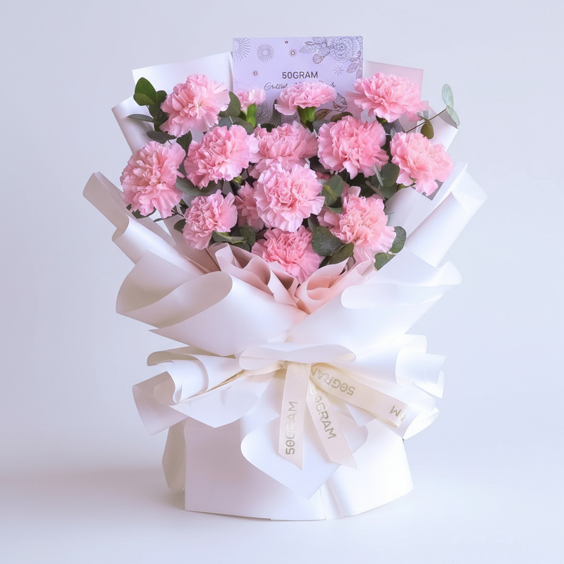 Blooming Heart Pink Carnation Hand Bouquet - Medium