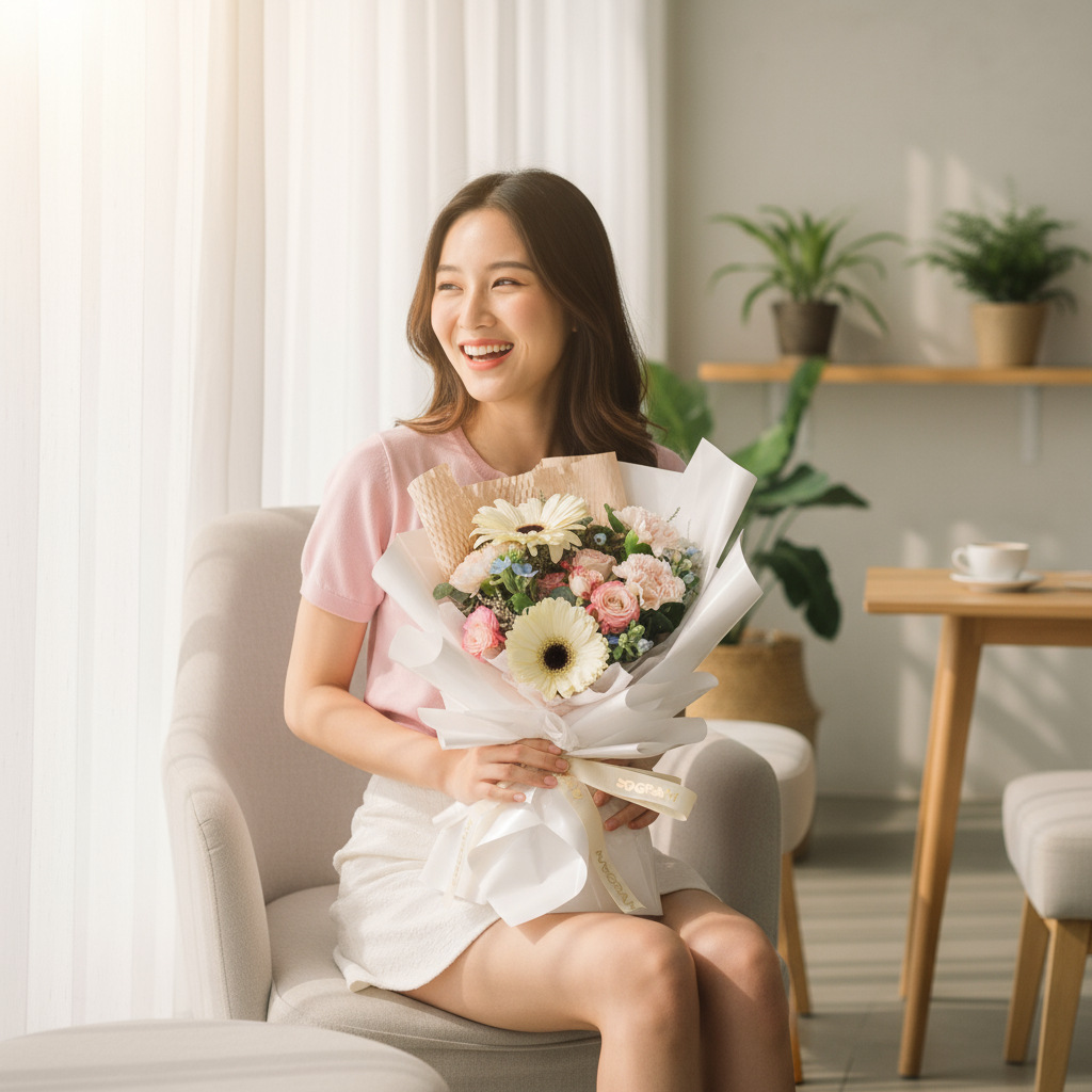 Maison andrea white daisy hand bouquet - image 4