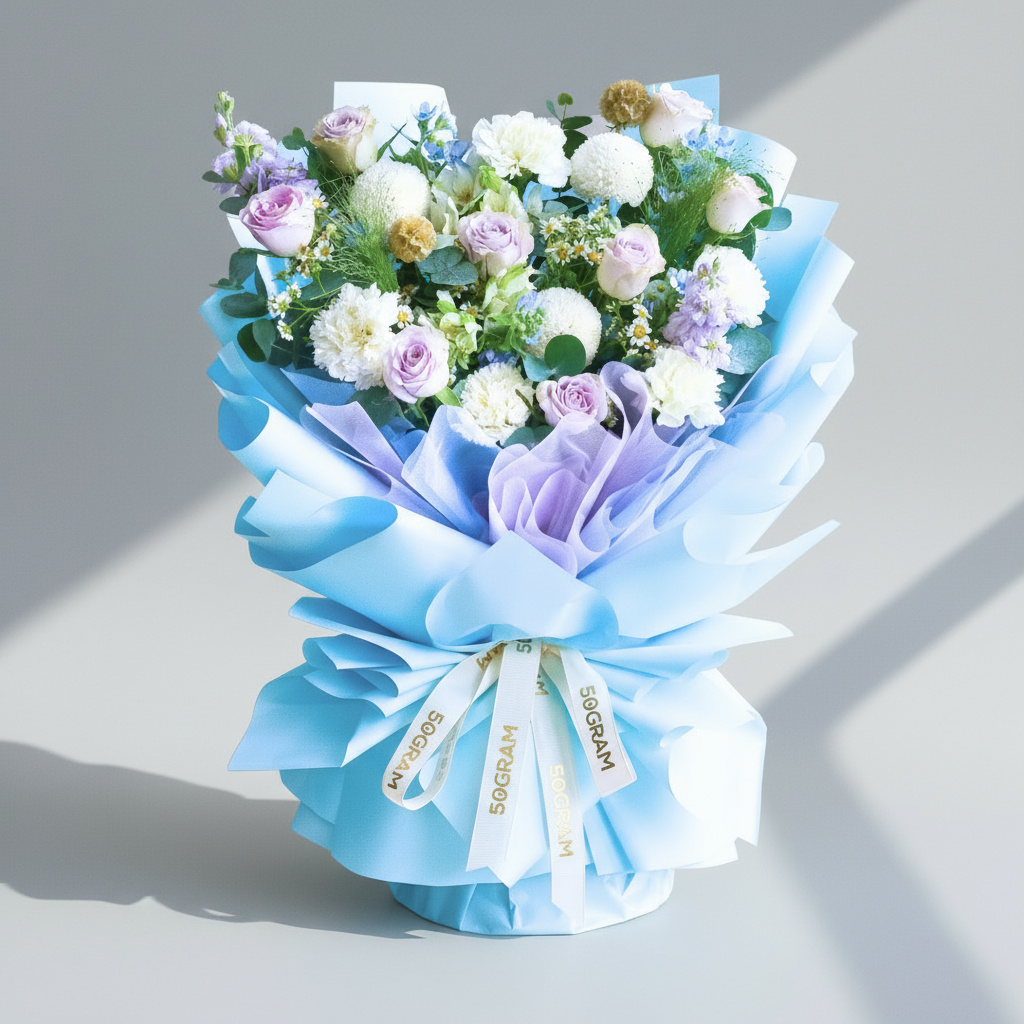 Soft wisteria raindance roses hand bouquet