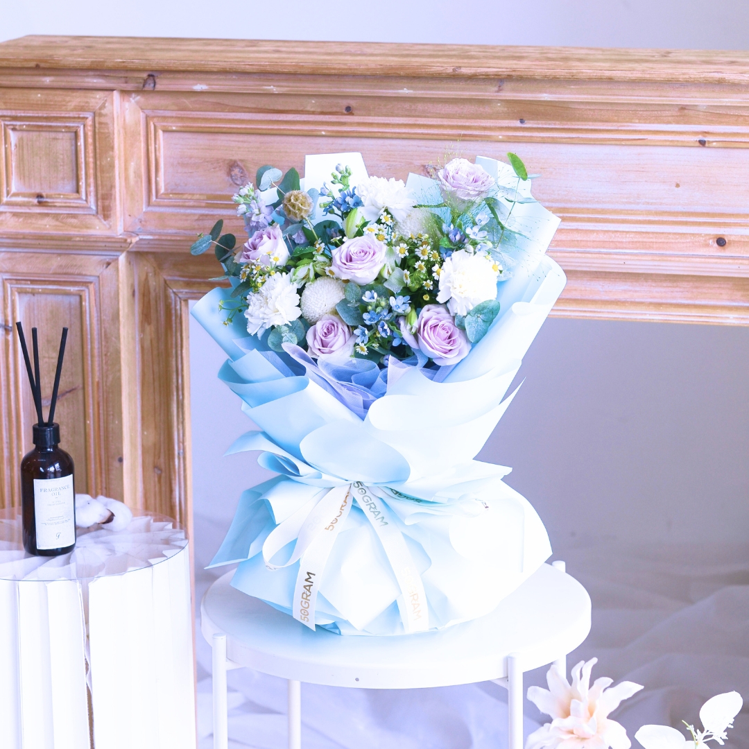 Soft wisteria raindance roses hand bouquet - image 11