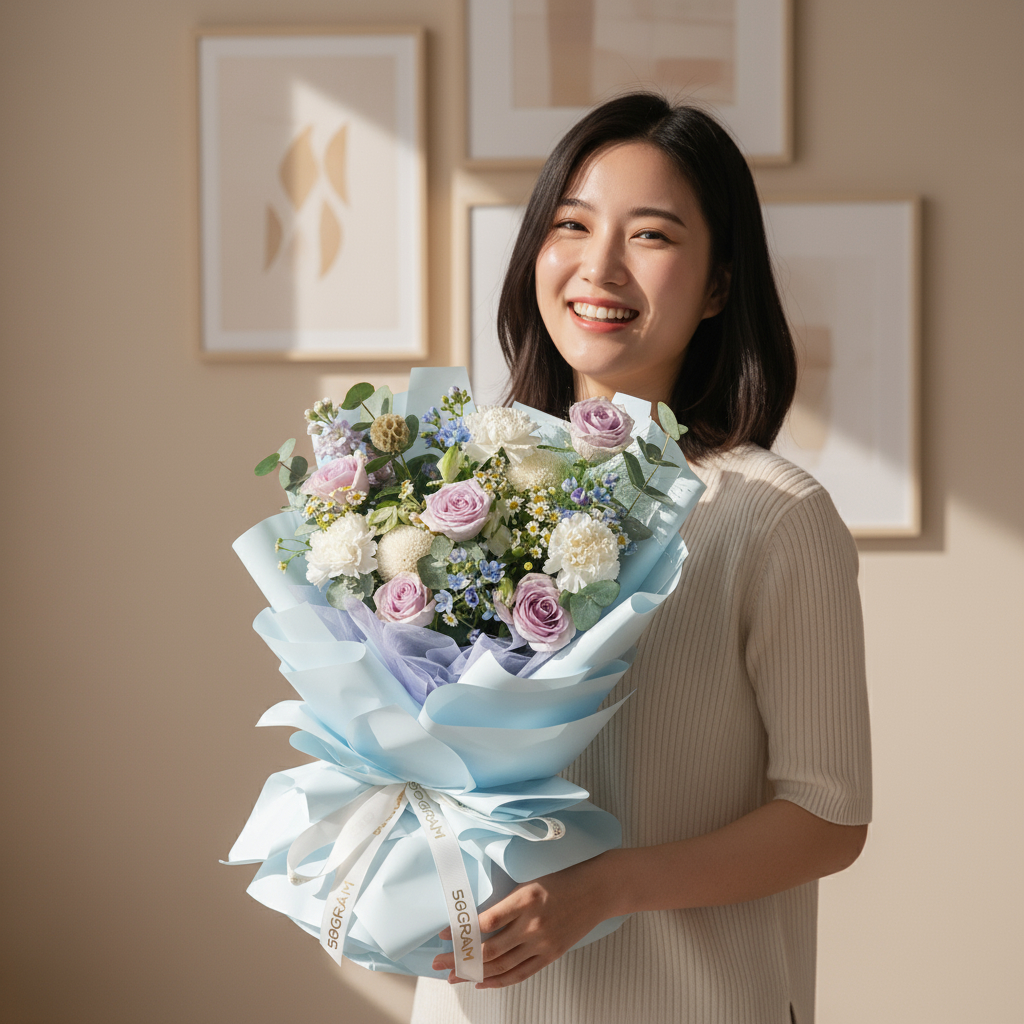 Soft wisteria raindance roses hand bouquet - image 3