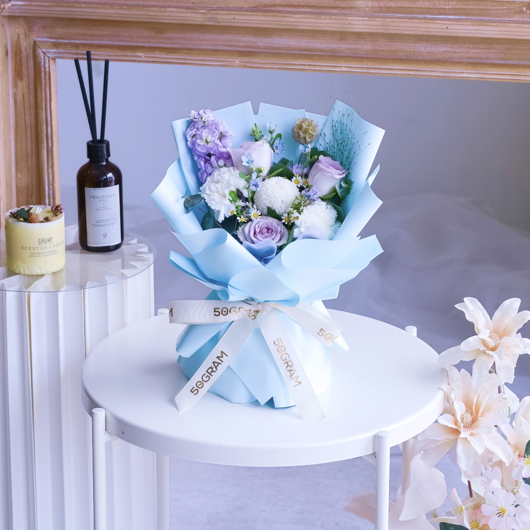 Soft wisteria raindance roses hand bouquet - image 6