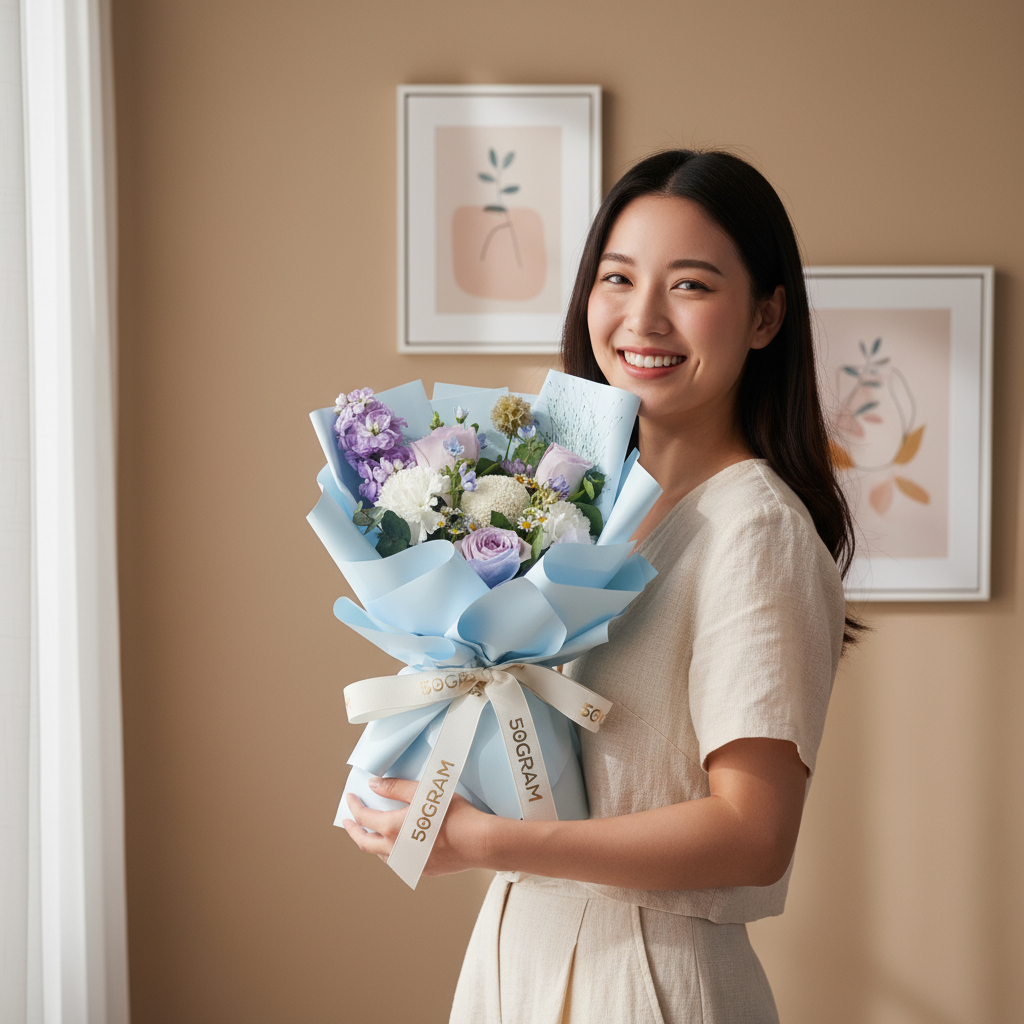 Soft wisteria raindance roses hand bouquet - image 4