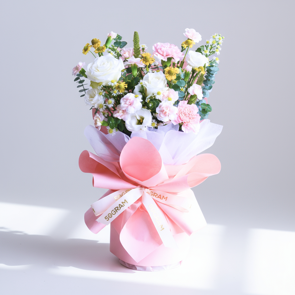 Spring gleam white roses hand bouquet