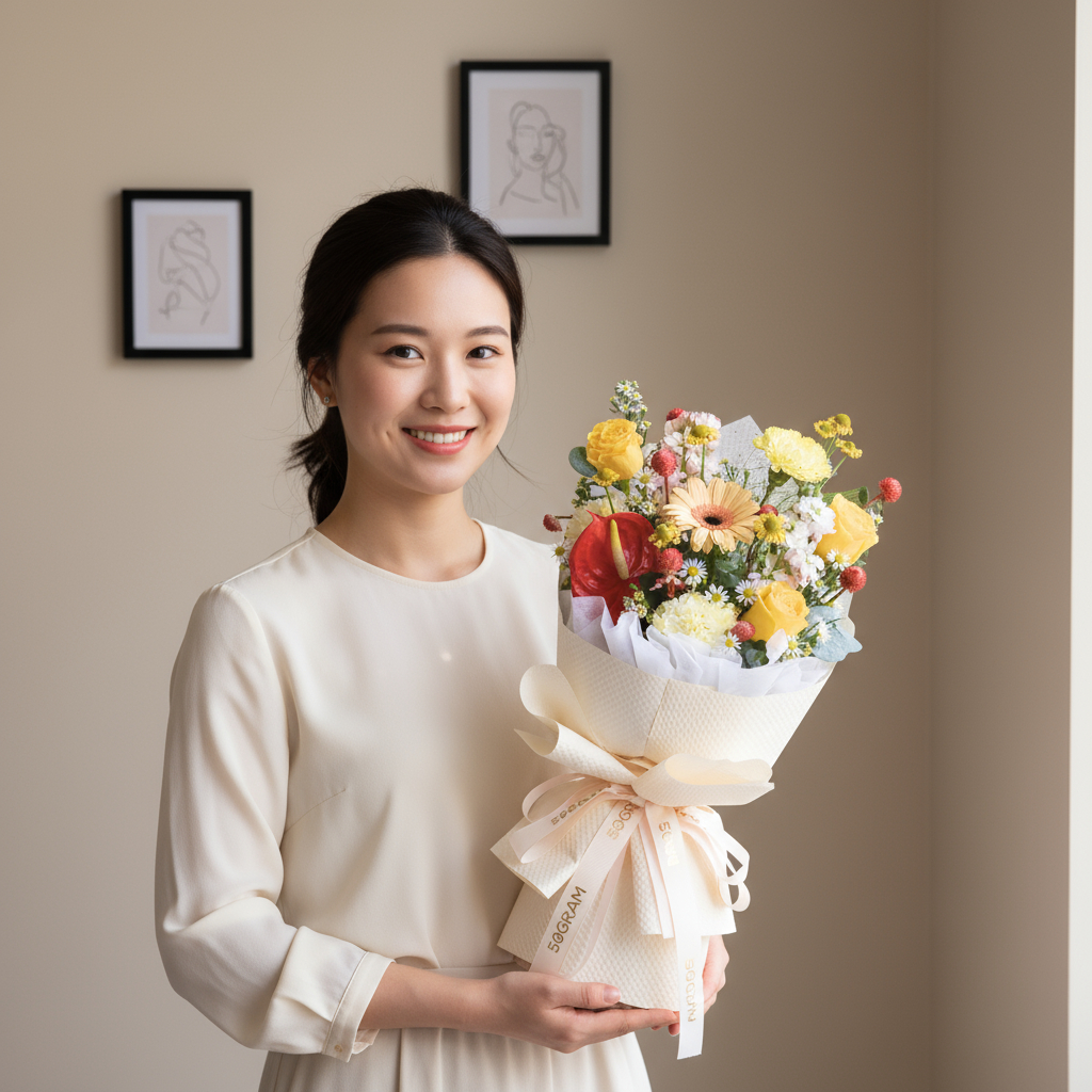 Sunset motion milky daisy hand bouquet - image 2