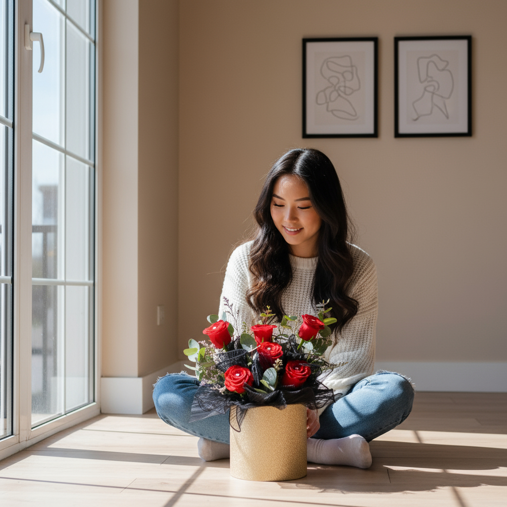 Berry bloom red roses flower box - image 2
