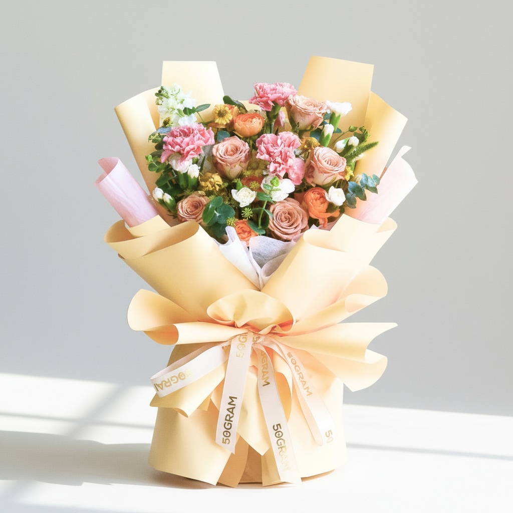 Caramel cloud cappuccino roses hand bouquet