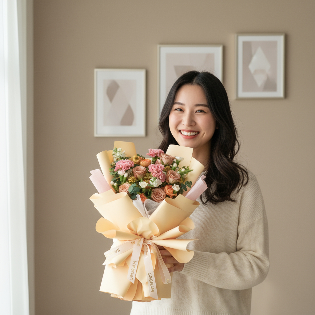 Caramel cloud cappuccino roses hand bouquet - image 2