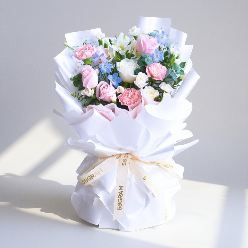 Cotton Kiss Pink Roses Hand Bouquet