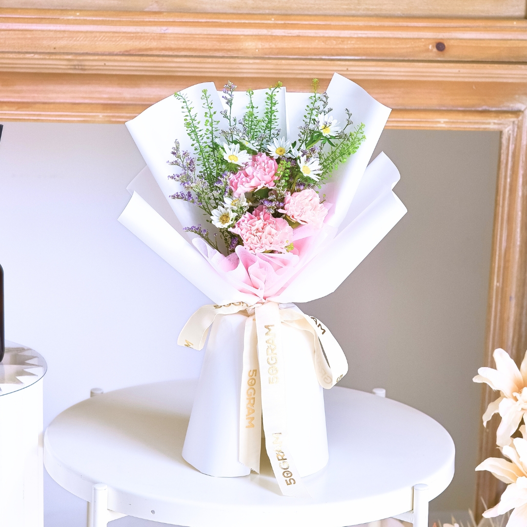 Dainty glow pink carnation hand bouquet - image 4