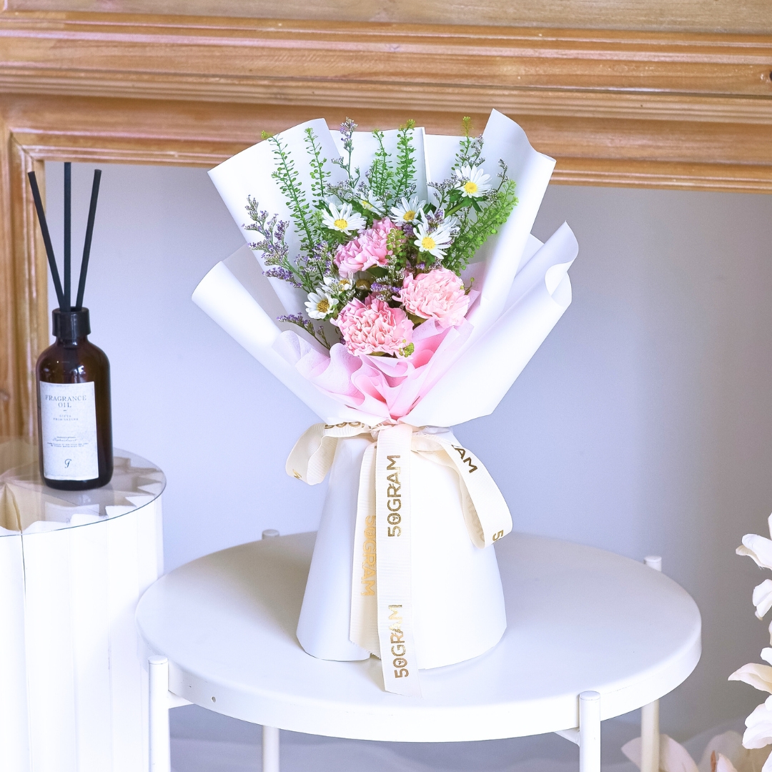 Dainty glow pink carnation hand bouquet - image 5