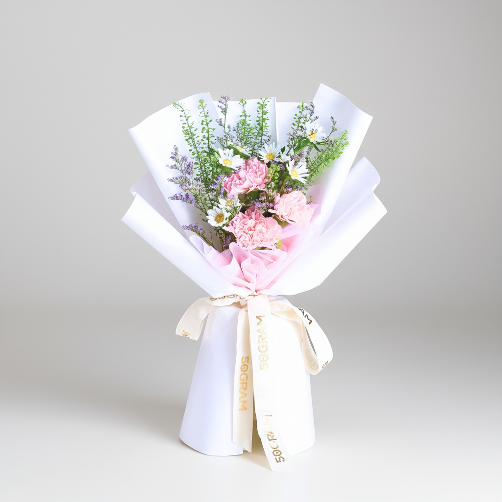 Dainty glow pink carnation hand bouquet
