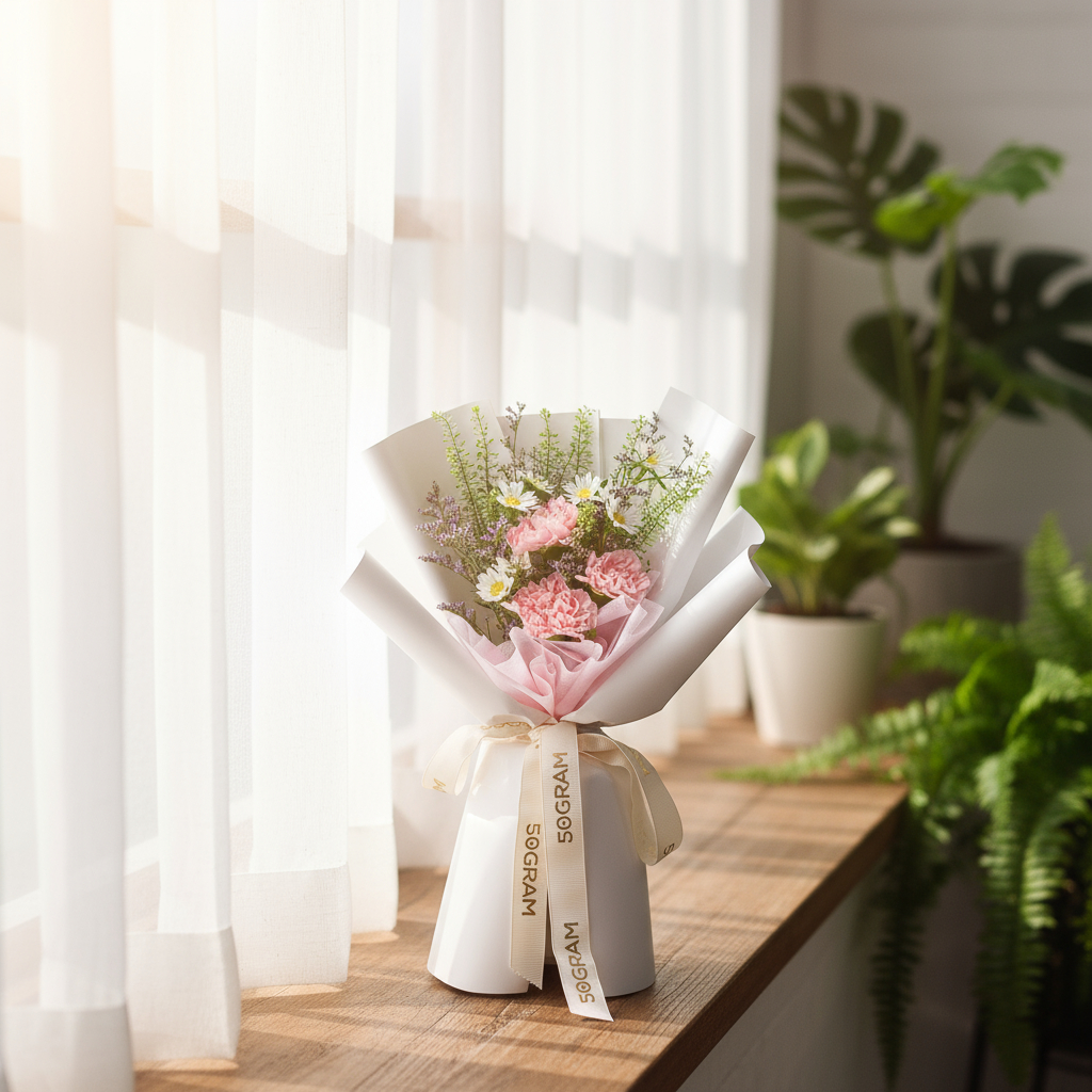 Dainty glow pink carnation hand bouquet - image 3