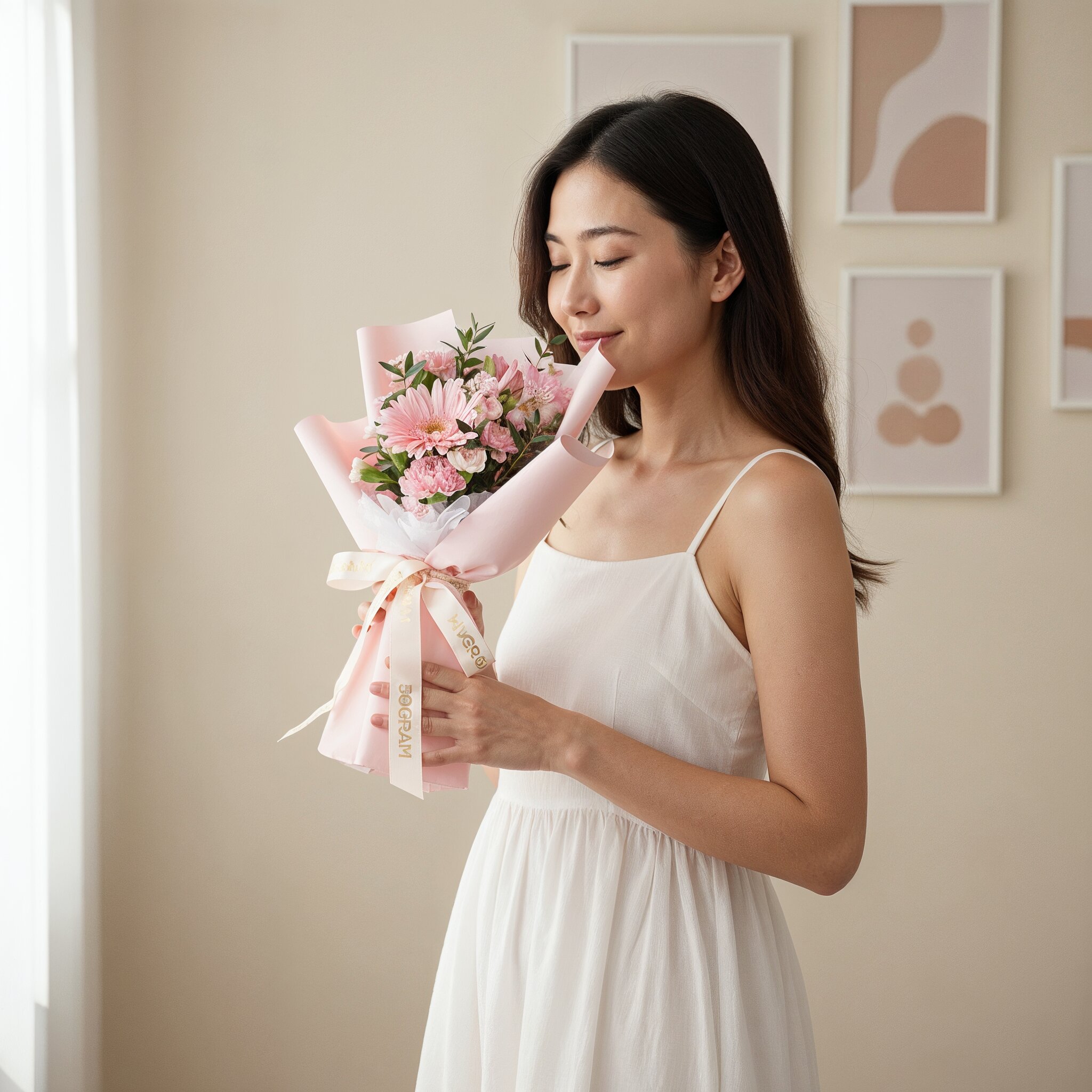Pinkie pop pink daisy carnation hand bouquet - image 2
