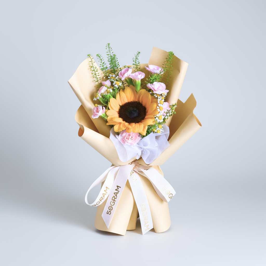 Sandy spark sunflower hand bouquet