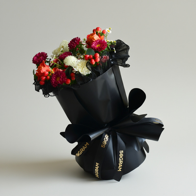 Wildflower Charm Orange Roses Russian Style Bouquet