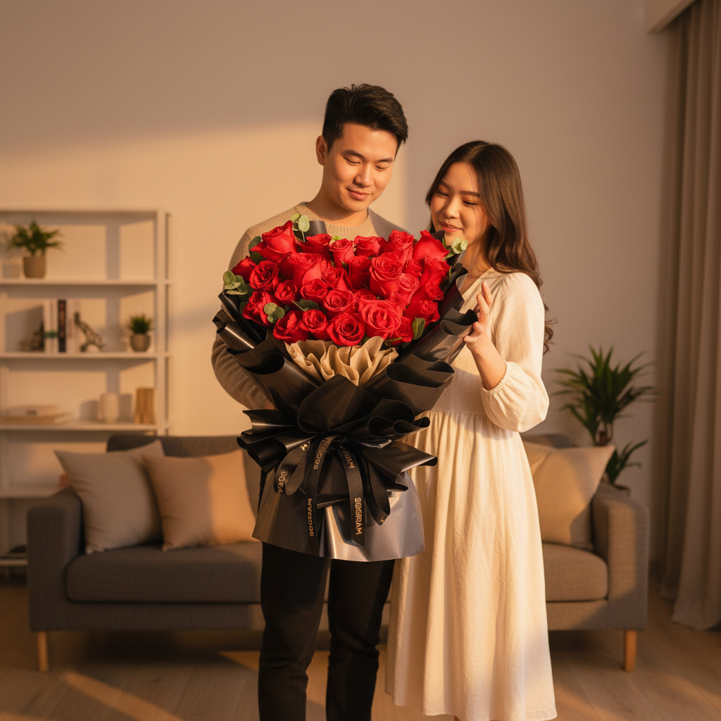 Luxuriante 33 red roses valentine hand bouquet - image 2